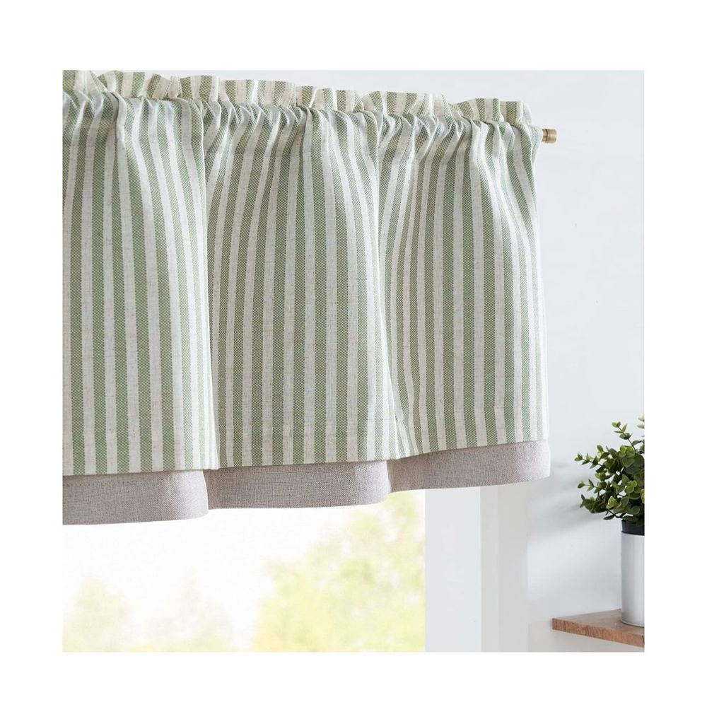 NEW jinchan Striped Linen Blend Curtain 50”x18” 1 Panel Green Beige